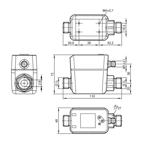 SM6020 IFM - Sensor Vazão IFM Monitorar vazão 0,05-35l/min, IO-Link, G1/2