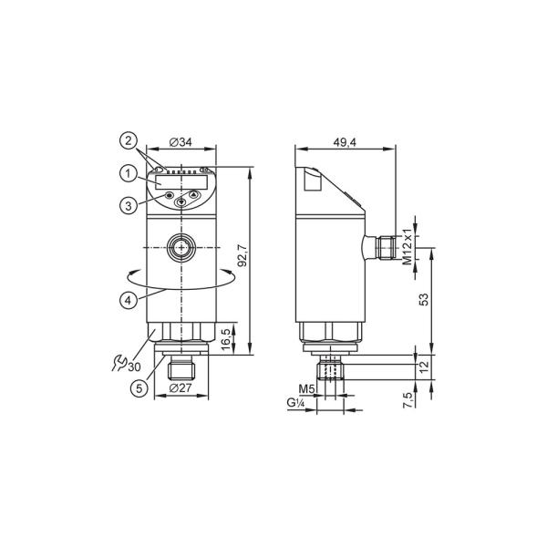 PN2594 IFM - Sensor de Pressão com Display Aplicações Industriais -1 a 10 bar, IO-Link