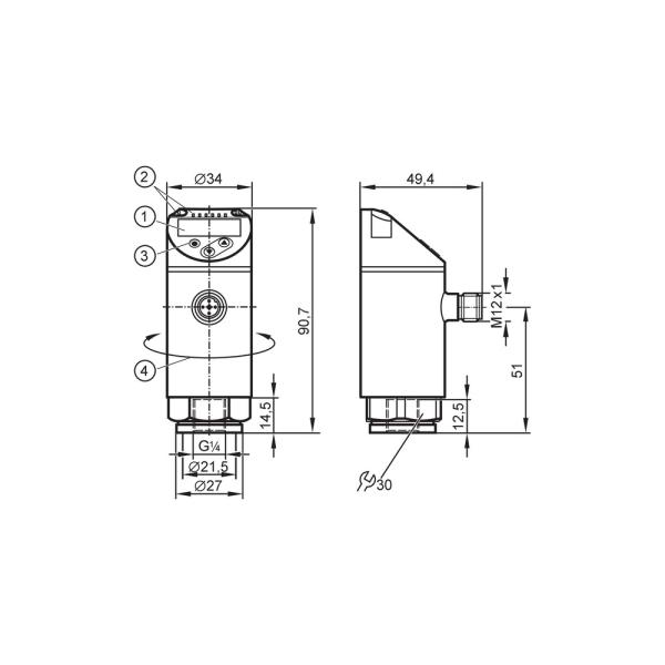 PN7070 IFM - Sensor de Pressão IFM Aplicações Industriais 0-400 bar IO-Link Display