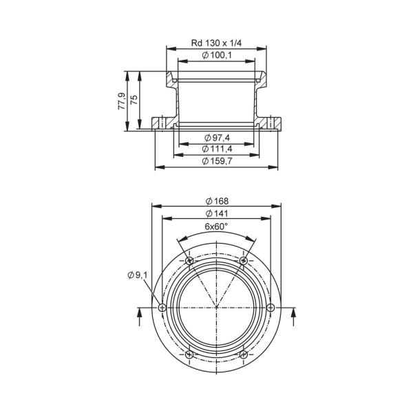 E40506 IFM - Adaptador de Processo DIN11851 Sensor de vazão SMF DN100 Aço Inox 316L 25bar