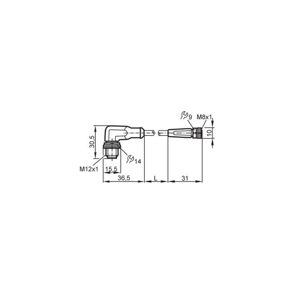 EVC612 IFM - Cabo de Ligação ifm Automação Industrial M12 Angular p/ M8 Reto 4m