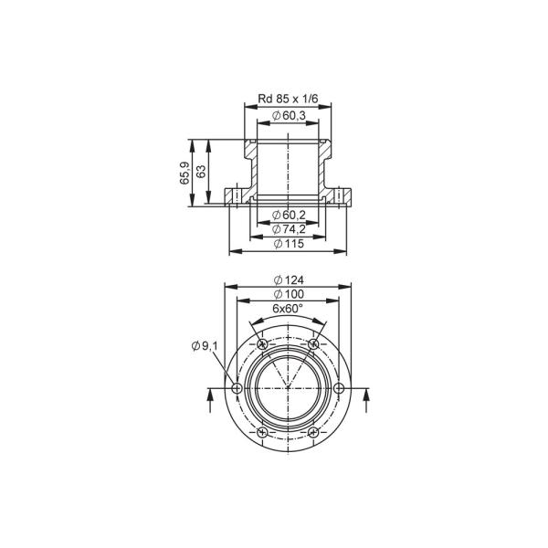 E40514 IFM - Adaptador de Processo SMS 1145 para Sensor de Vazão SMF DN65 Aço Inox 316L 16bar