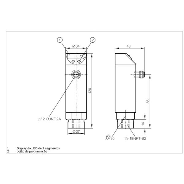 PN4224 IFM - Sensor de Pressão IFM Monitoramento Industrial 0-10 bar Display 1/4 NPT