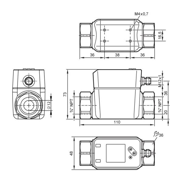 SM7621 IFM - Sensor Vazão IFM Medição industrial 0,1-75l/min 16bar 3/4NPT IO-L