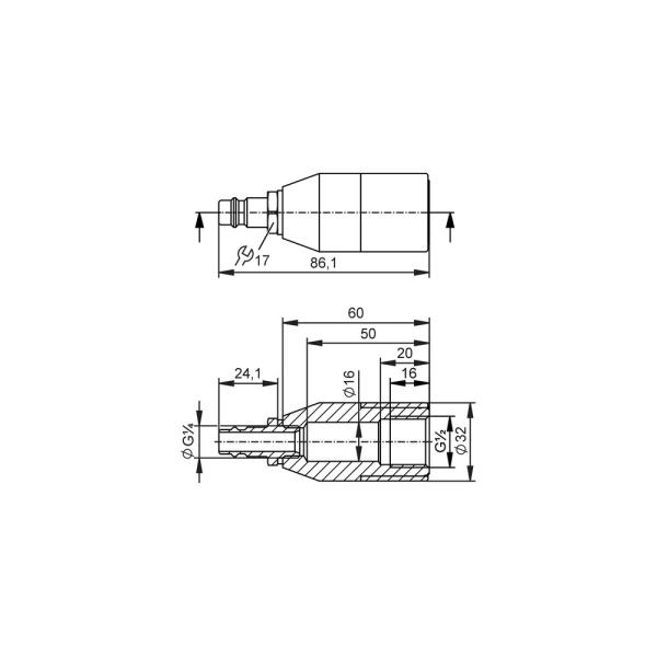E33710 IFM - Adaptador Acoplamento Rápido Sensores Ponto de Orvalho G 1/2, 16 bar, Inox