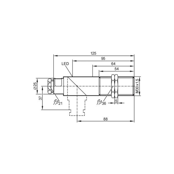II5321 IFM - Sensor Indutivo IFM Detecção de objetos M30, 15mm, PNP/NPN