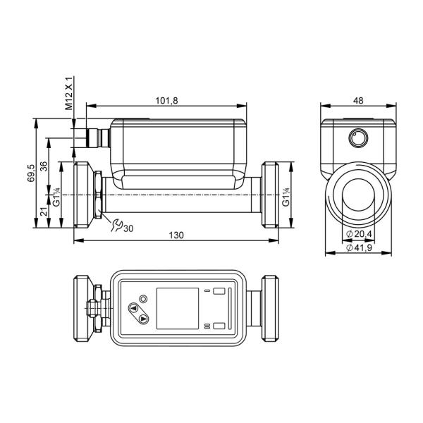 SU9030 IFM - Sensor de Vazão Ultrassônico IFM Monitoramento de Fluídos 16,5 m³/h, 100 bar, IO-Link