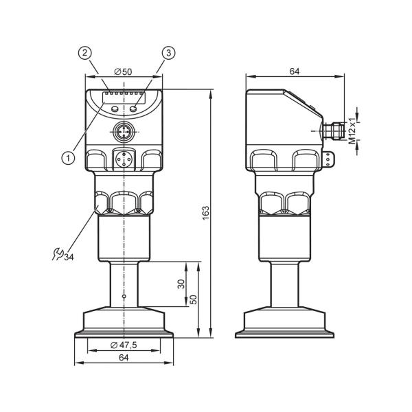 PI2306 IFM - Sensor Pressão ifm Ind. Alim. Clamp DN50, IO-Link, -0,12-2,5bar