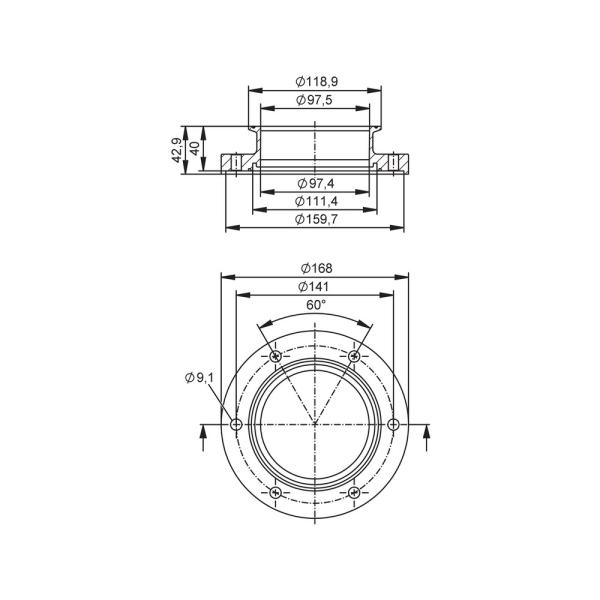 E40486 IFM - Adaptador de Processo Clamp ISO 2852 para Sensor de Vazão SMF DN100 Aço Inox 316L