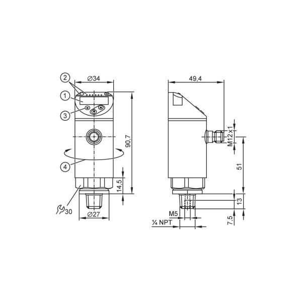 PN2698 IFM - Sensor de Pressão com Display Aplicações Industriais IO-Link 1/4" NPT