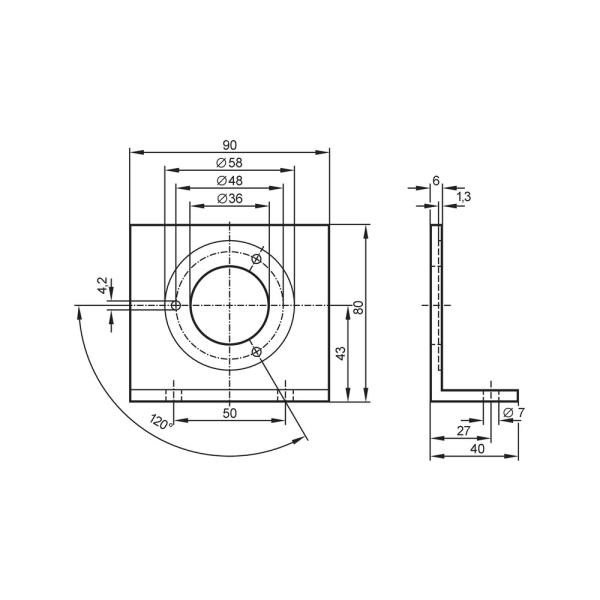 E60035 IFM - Cantoneira de Fixação IFM para Encoders RV RMV Alumínio 80x90x40mm