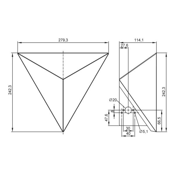 E23014 IFM - Refletor de Radar em Triedro IFM para sensores de radar Aço Inox 114x242x279mm