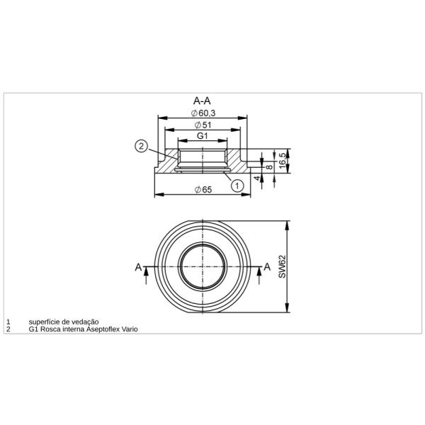 E33298 IFM - Adaptador de Processo SMS DN50 Conexão de Sensores Aseptoflex Aço Inox 316L 25 bar