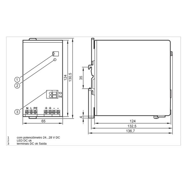 DN4014 IFM - Fonte de Alimentação Chaveada ifm Para Trilho DIN 24V DC 20A 480W