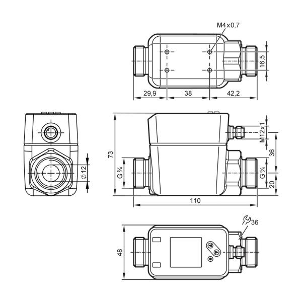 SM7020 IFM - Sensor Vazão IFM Medição industrial 0,1-75 l/min, IO-Link, G 3/4