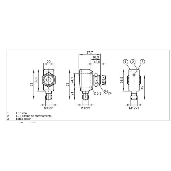 UGT582 IFM - Sensor Ultrassônico IFM Detecção de objetos M18 PNP 60-800mm