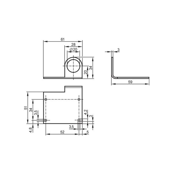 E20724 IFM - Flange Angular ifm para Refletor 50x50mm Aço Inoxidável
