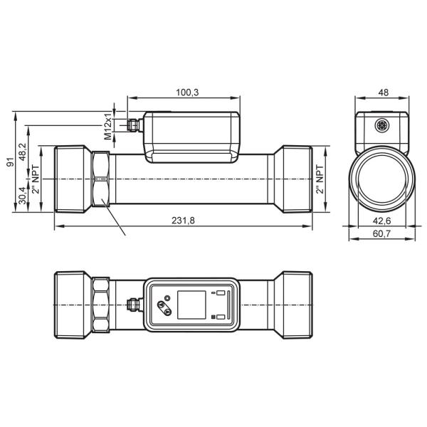 SU2631 IFM - Sensor de Vazão Ultrassônico IFM Medição de vazão industrial 0,3-60 m³/h 2" NPT
