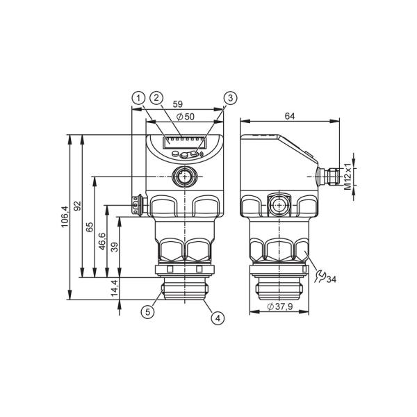 PI1004 IFM - Sensor de Pressão IFM Indústria Alimentícia -1 a 10 bar, IO-Link