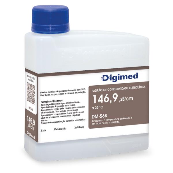 Solução padrão de condutividade de 146,9 µS/cm em frasco de 250 mL