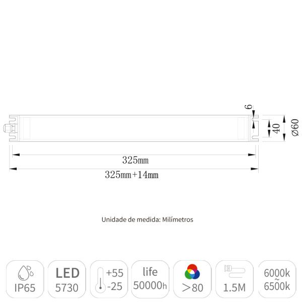 Luminaria LED para Máquinas Operatrizes e CNC - 325mm 12-24 AC/DC