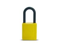 CADEADO DE PLÁSTICO DE SEGURANÇA COM HASTE PLÁSTICA SEGREDO DIFERENTE - AMARELO HT DE 38MM C7078 BRA BDY-3246