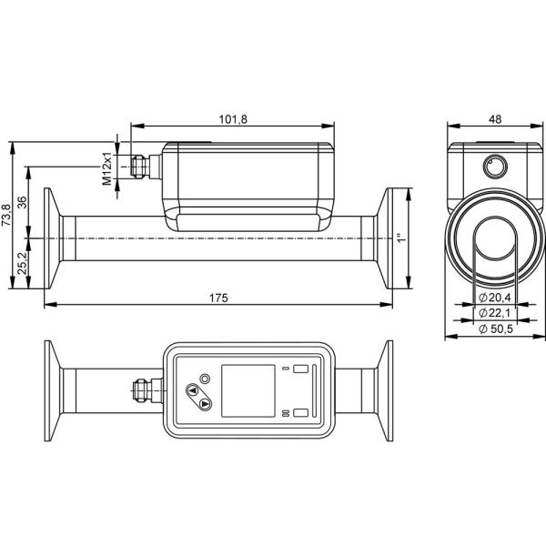SUH200 IFM - Sensor Vazão Ultrassônico Monitor Fluídos 1-240 l/min, IO-Link, 1"