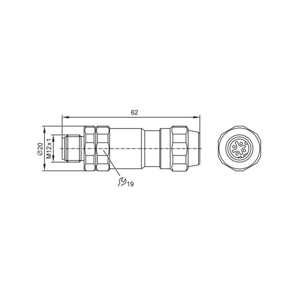 E12855 IFM - Conector M12 Reto Codificação D Automação Industrial Aço Inoxidável IP69