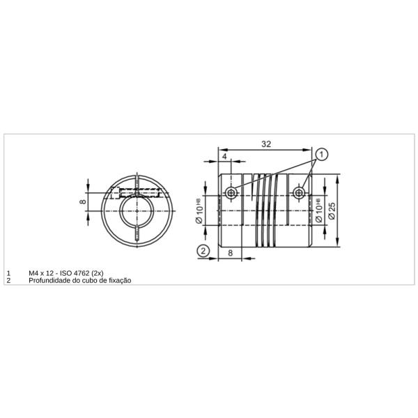 E60067 IFM - Acoplamento Flexível para Encoder IFM Conexão de Eixos 25x32mm Alumínio 10x10mm