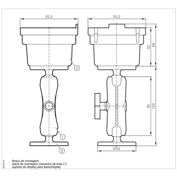 EC0405 IFM - Kit Montagem RAM Mount para Displays Gráficos ifm Esfera 1 pol Alumínio