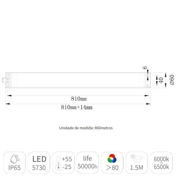 Luminaria LED para Máquinas Operatrizes e CNC - 810mm 12-24 AC/DC