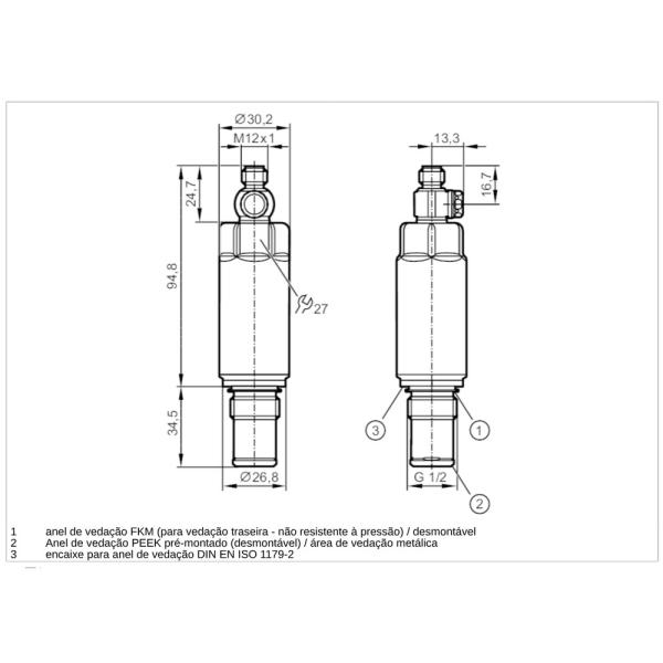 PM1504 IFM - Sensor de Pressão ifm Indústria Alimentícia -1 a 10 bar IO-Link