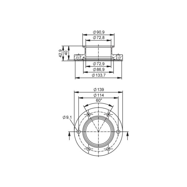 E40485 IFM - Adaptador de Processo Clamp ISO 2852 para Sensor de Vazão SMF DN80 Aço Inox 316L 10 bar