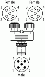 CONECTOR M12 T 1 MACHO 5 POLOS 2 FEMEAS 5 POLOS LIGACAO PARALELO