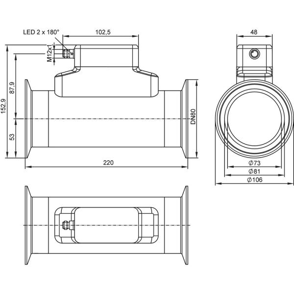 SUH620 IFM - Sensor de Vazão Ultrassônico IFM Medição de vazão Clamp DN80, 1.5-216 m³/h, IO-Link