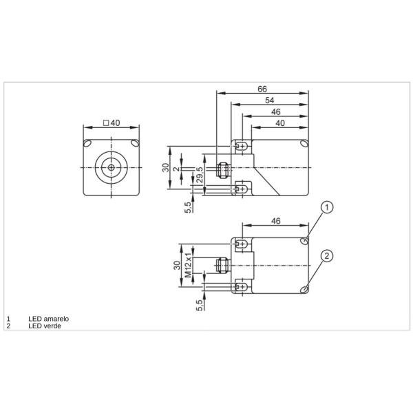 IM5173 IFM - Sensor Indutivo IO-Link Detecção industrial 40x40x54mm PNP/NPN M12