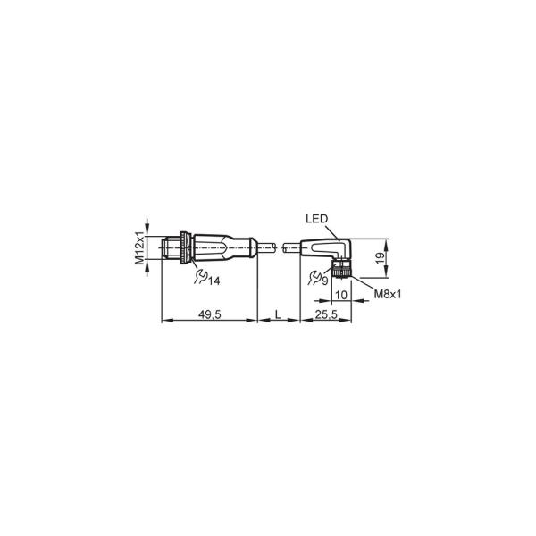 EVC226 IFM - Cabo de Ligação ifm Automação Industrial M12 Reto p/ M8 Angular 0,6m LED