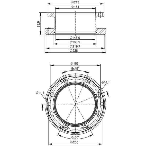 E40528 IFM - Adap. Flange DIN11864-2A P/ Sensor Vazão SMF DN150 Inox 316L 10bar