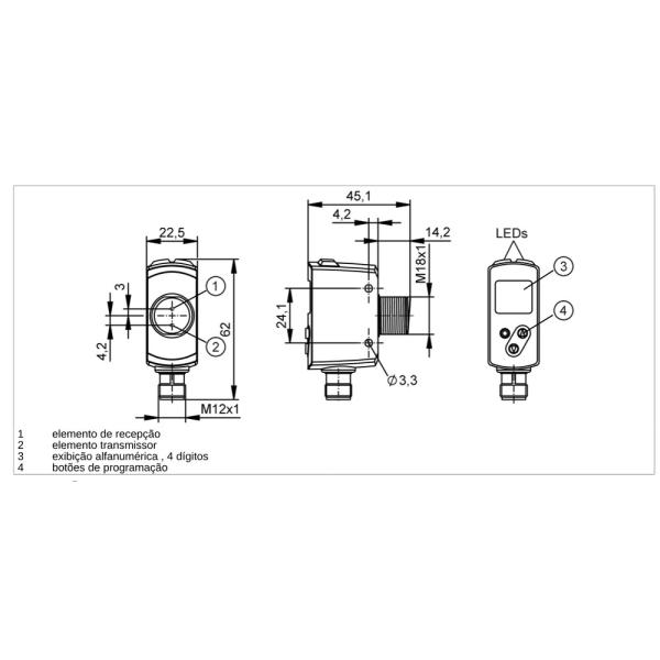 OGD560 IFM - Sensor Óptico de Distância Automação Industrial IO-Link 4m M18