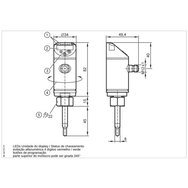 SA5000 IFM - Sensor de Fluxo IFM Monitoramento de fluxo e temperatura IO-Link, 100 bar, M18x1,5