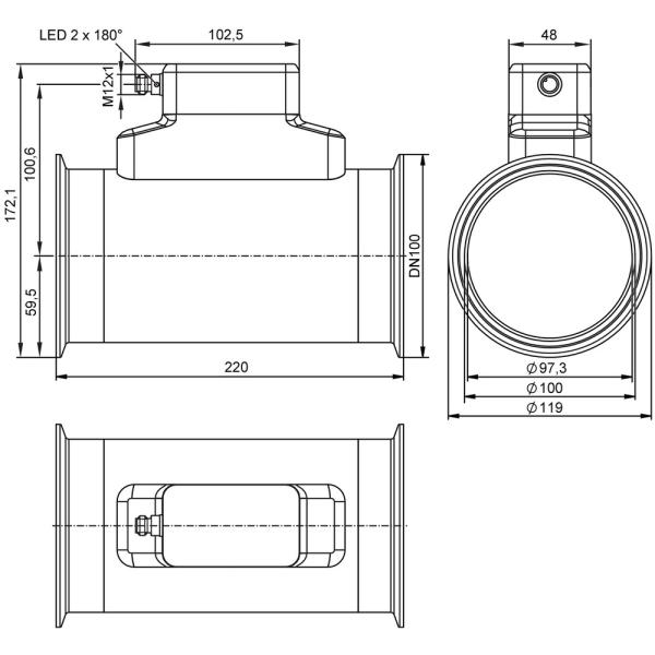 SUH720 IFM - Sensor de Vazão Ultrassônico IFM Monitoramento de Vazão Clamp DN100 IO-Link