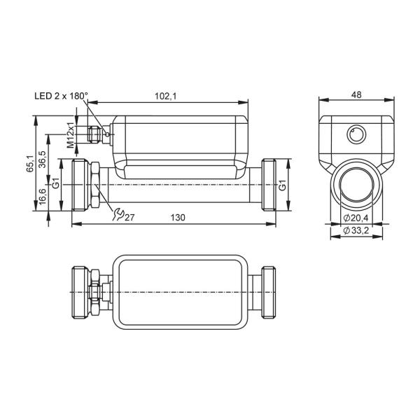 SU8050 IFM - Sensor de Vazão Ultrassônico IFM Medição industrial de fluidos G 1, 100 bar, IO-Link