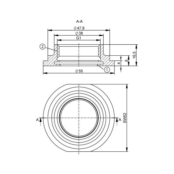 E33297 IFM - Adaptador de Processo IFM para União Roscada SMS DN40 1.5 pol Aço Inox 316L