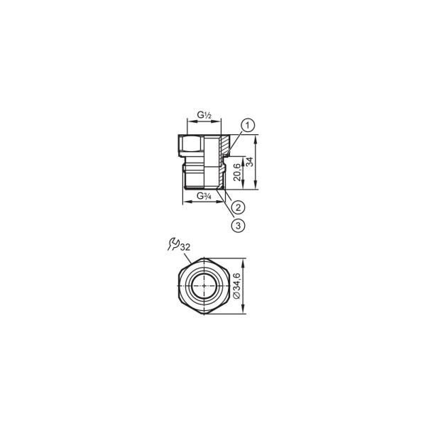 E30482 IFM - Adaptador Rosqueável para Sensores Conexão de Processo G 1/2 para G 3/4 Aço Inox 316L