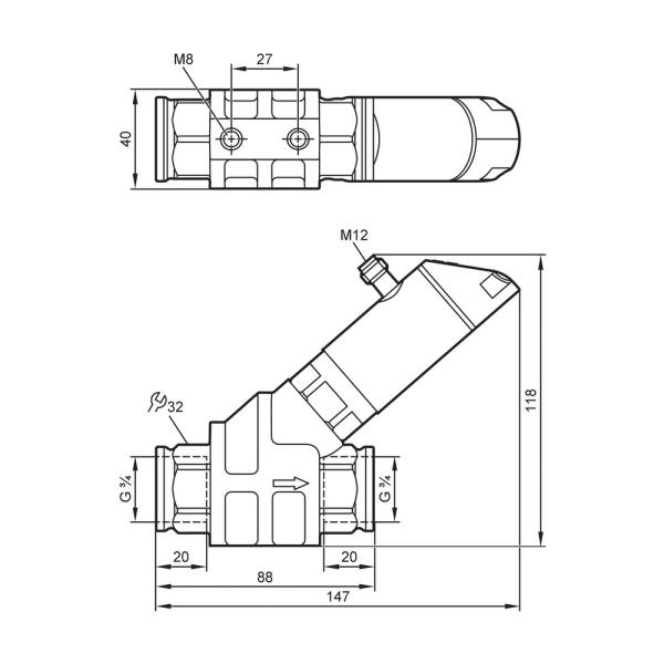 SB2234 IFM - Sensor de Vazão IFM Monitoramento de fluidos 1-50 l/min, G 3/4, IO-Link