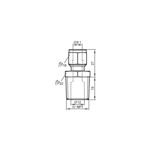 E40261 IFM - Adaptador Anel IFM Conexão Industrial 8mm 1/2NPT Inox316L