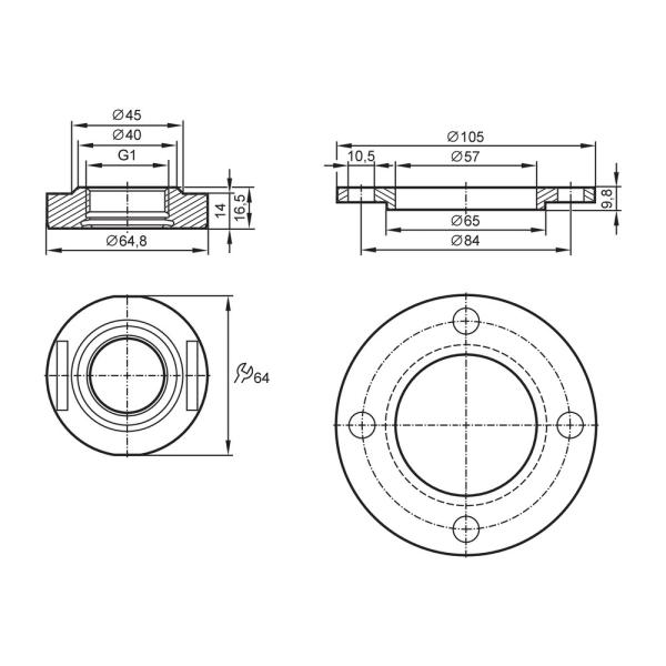E33242 IFM - Adaptador de Processo Flange DRD Conexão de sensores Aseptoflex Vario Inox 316L 25bar