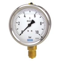 Manômetro Caixa Inox internos latão, DN063mm, 0...100 kgf/cm2 x psi, 1/4 NPT, Conexão angular, Com G AGT-M0101