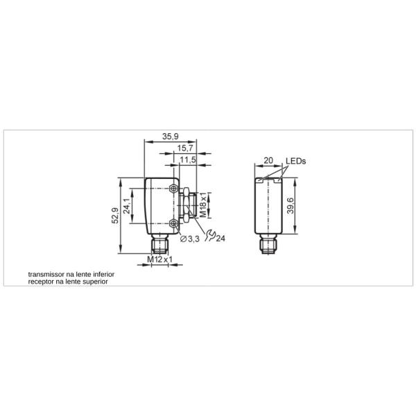 OGH380 IFM - Sensor de Reflexão Difusa IFM Indústria Alimentícia IO-Link PNP M18 100mm