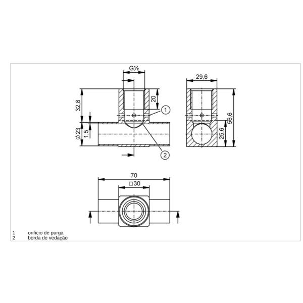 E43366 IFM - Peça em T T-ADAPT ifm Conexão de sensores sanitários G1/2 DN20 Aço Inox 316L